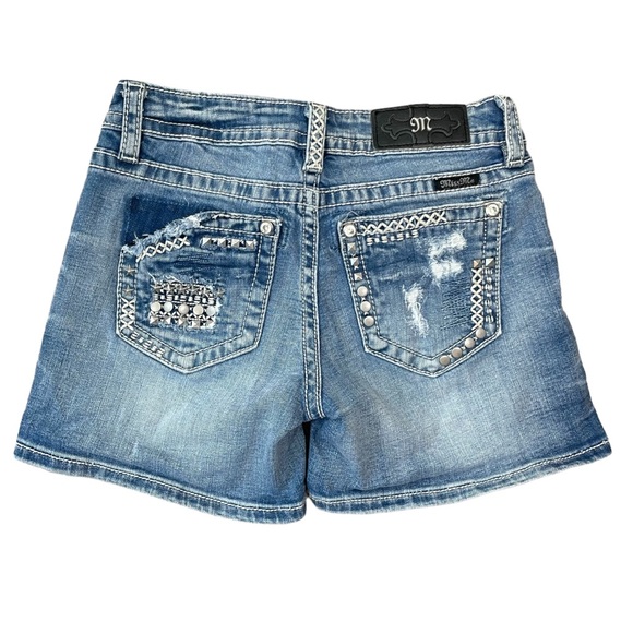 Miss Me Y2K Crystal Studded Embellished Distressed Denim Jean Shorts Size 26 - Picture 2 of 16